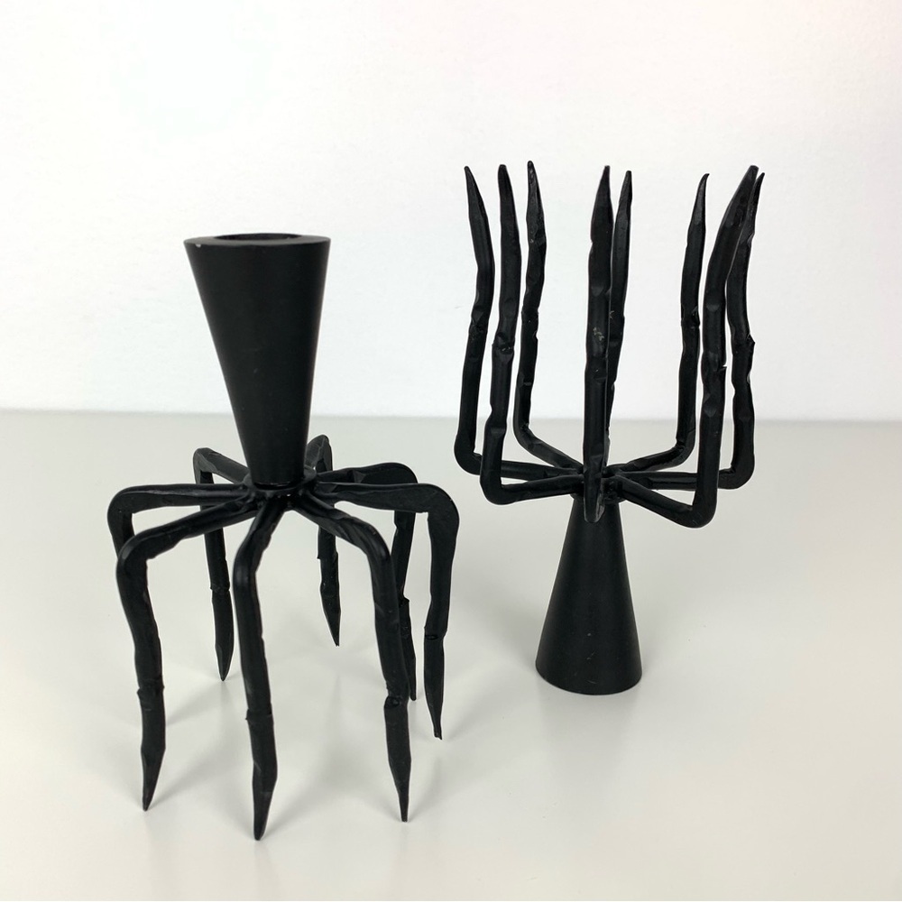Pair Spider Legged Candle Holder Metal Black Dual Use Weird Scary Unusual - Picture 14 of 15